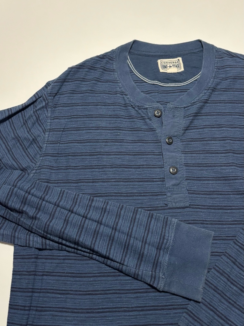 Converse One Star Blue & Black Stripe Cotton Henley Long Sleeve